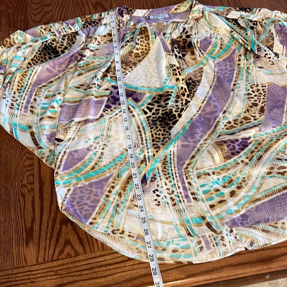 JENNIFER LOPEZ colorful Animal print blouse bat stationery pleat sleeve XL drape - Picture 15 of 17